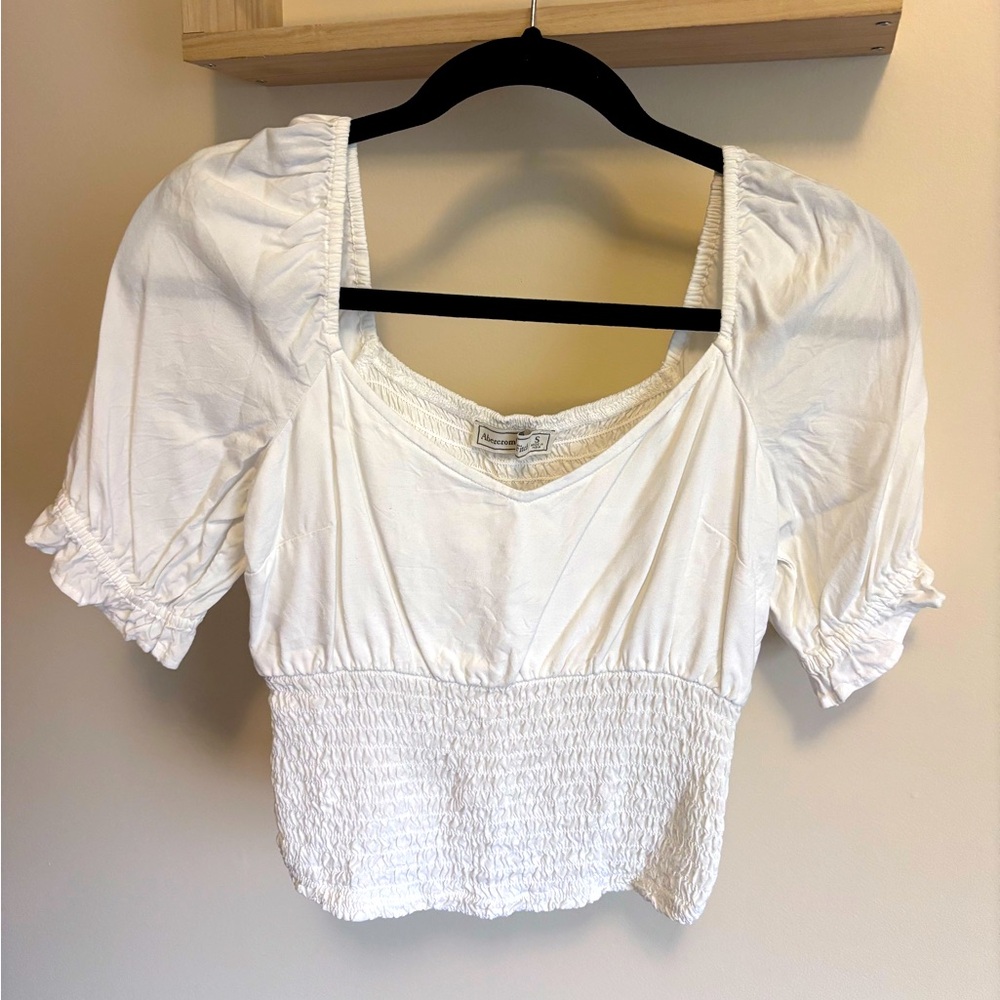 Abercrombie White Cinched Sleeve Crop Top, size S